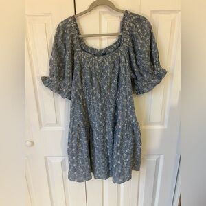 Old Navy Floral Blue Dress with Puff Sleeves